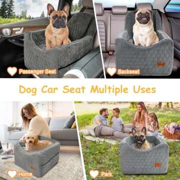 Dog Car Seat for Small/Medium Dogs, Memory Foam Dog Booster Seat, Travel Safety Per Car Seat with Washable Removable Cover, Storage Pockets, Elevated Dog Car Bed for Dogs up to 35 lbs(Gray)