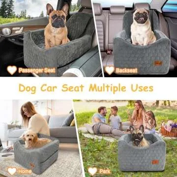 Dog Car Seat for Small/Medium Dogs, Memory Foam Dog Booster Seat, Travel Safety Per Car Seat with Washable Removable Cover, Storage Pockets, Elevated Dog Car Bed for Dogs up to 35 lbs(Gray)
