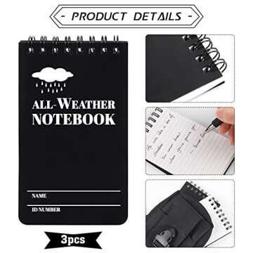 3 × 5" Waterproof Notepad Notebook with Weatherproof Pen and Fabric Notebook Cover, Write in The Ra...