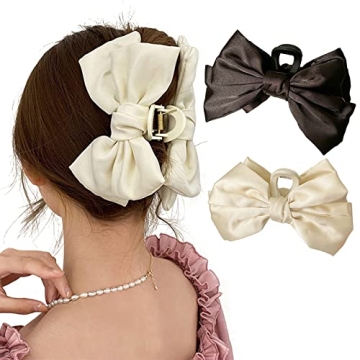 Charming Multicolor Butterfly Hair Clips for Women - 2Pcs Silky Satin Large Hair Claw Clips