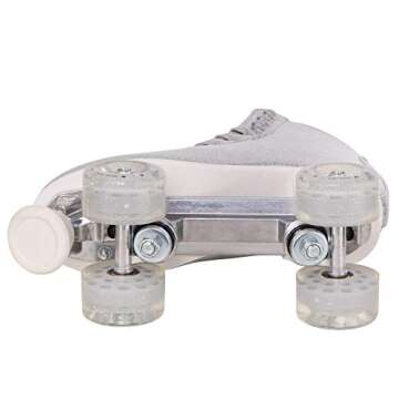C SEVEN Sparkly Retro Quad Roller Skates (Glitter Silver, Women's 6 / Youth 5 / Men's 5)