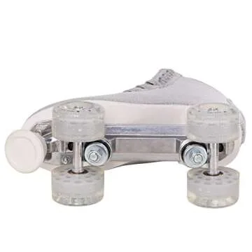 C SEVEN Sparkly Retro Quad Roller Skates (Glitter Silver, Women's 6 / Youth 5 / Men's 5)