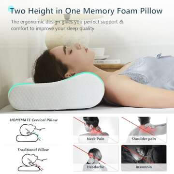 Homemate Neck Pillow Memory Foam Pillows - Ergonomic Pillow for Neck Shoulder Pain Relief Bed Pillow...