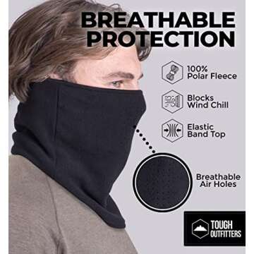 Tough Headwear Fleece Gaiter Face Mask - Motorcycle Gator Cold Weather Gear - Winter Half Mask Neck Warmer Snood for Skiing & Snowboard