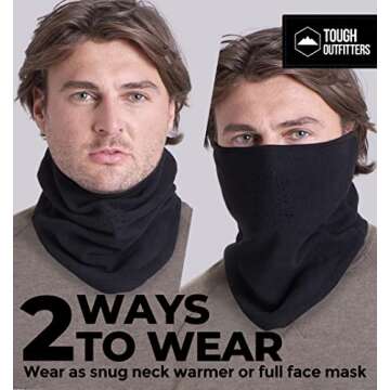 Tough Headwear Fleece Gaiter Face Mask - Motorcycle Gator Cold Weather Gear - Winter Half Mask Neck Warmer Snood for Skiing & Snowboard