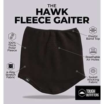 Tough Headwear Fleece Gaiter Face Mask - Motorcycle Gator Cold Weather Gear - Winter Half Mask Neck Warmer Snood for Skiing & Snowboard