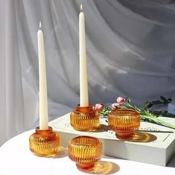 Woho Candlestick Holders Set of 8 for Taper/Votives/Tealight Candles, Amber Taper Candle Holders for...