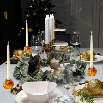 Woho Candlestick Holders Set of 8 for Taper/Votives/Tealight Candles, Amber Taper Candle Holders for Fall Wedding Decor, Ribbed Glass Candle Sticks Holder Decor for Dinner Table/Holiday Party