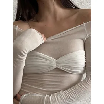 AnotherChill Sexy See-Through Ruched Off-shoulder Top