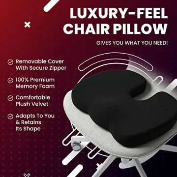 Ziraki Seat Cushion Pillow For Office Chair - Orthopedic Design - 100% Memory Foam Supports & Protec...