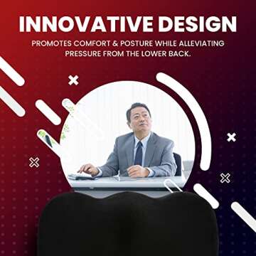 Ziraki Seat Cushion Pillow For Office Chair - Orthopedic Design - 100% Memory Foam Supports & Protects Sciatica, Coccyx, Tailbone Pain And Back Support -Ideal Gift For Home Office, or Car Driver Black