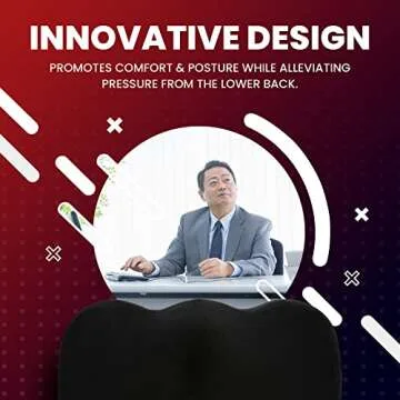 Ziraki Seat Cushion Pillow For Office Chair - Orthopedic Design - 100% Memory Foam Supports & Protects Sciatica, Coccyx, Tailbone Pain And Back Support -Ideal Gift For Home Office, or Car Driver Black