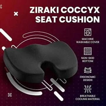 Ziraki Seat Cushion Pillow For Office Chair - Orthopedic Design - 100% Memory Foam Supports & Protects Sciatica, Coccyx, Tailbone Pain And Back Support -Ideal Gift For Home Office, or Car Driver Black