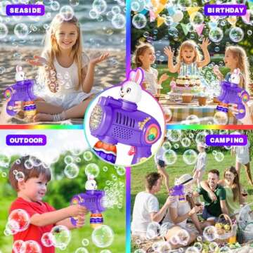 Easter Bunny Bubble Gun, Leak-Proof & Rich Bubble Rabbit Bubble Blower, Portable Bubble Maker with R...