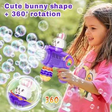 Easter Bunny Bubble Gun, Leak-Proof & Rich Bubble Rabbit Bubble Blower, Portable Bubble Maker with Refill Solution for Kids Ages 4-8, Birthday Party Gifts, Outdoor, Easter