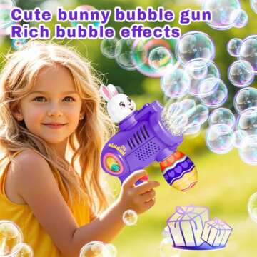 Easter Bunny Bubble Gun, Leak-Proof & Rich Bubble Rabbit Bubble Blower, Portable Bubble Maker with Refill Solution for Kids Ages 4-8, Birthday Party Gifts, Outdoor, Easter