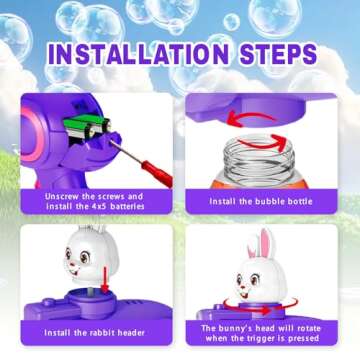 Easter Bunny Bubble Gun, Leak-Proof & Rich Bubble Rabbit Bubble Blower, Portable Bubble Maker with Refill Solution for Kids Ages 4-8, Birthday Party Gifts, Outdoor, Easter