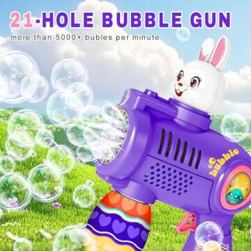Easter Bunny Bubble Gun, Leak-Proof & Rich Bubble Rabbit Bubble Blower, Portable Bubble Maker with Refill Solution for Kids Ages 4-8, Birthday Party Gifts, Outdoor, Easter