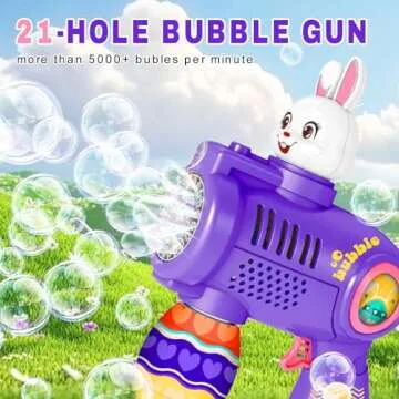 Easter Bunny Bubble Gun, Leak-Proof & Rich Bubble Rabbit Bubble Blower, Portable Bubble Maker with Refill Solution for Kids Ages 4-8, Birthday Party Gifts, Outdoor, Easter