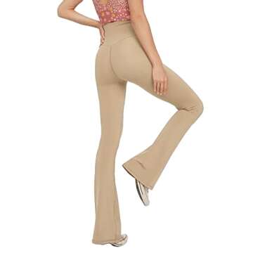 TOPYOGAS Women's Casual Bootleg Yoga Pants V Crossover High Waisted Flare Workout Pants Leggings (Khaki, X-Small)