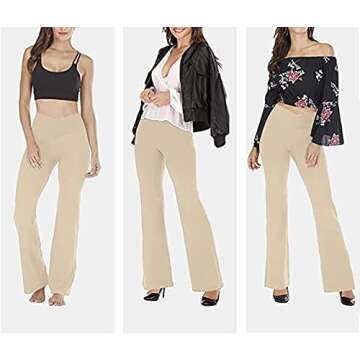 TOPYOGAS Women's Casual Bootleg Yoga Pants V Crossover High Waisted Flare Workout Pants Leggings (Khaki, X-Small)