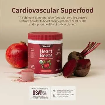 Snap Supplements Heart Beets, USDA Organic Beet Root Powder, 3-in-1 Cardiovascular Superfood, Support Healthy Blood Pressure and Heart Health, 250g
