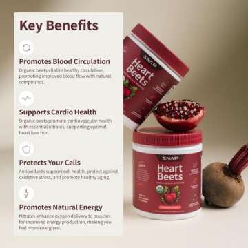 Snap Supplements Heart Beets, USDA Organic Beet Root Powder, 3-in-1 Cardiovascular Superfood, Support Healthy Blood Pressure and Heart Health, 250g