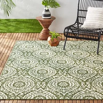 Nicole Miller New York Patio Country Zoe Moroccan Damask Indoor/Outdoor Area Rug - 5'2"x7'2", Light ...