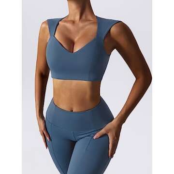 ABOCIW Workout Sets for Women 2 Piece V Neck Sports Bra Tank Top High Waist Bootcut Yoga Pants Slit Hem Tummy Control Flare Leggings Gym Yoga Outfits Activewear #2 Dark Blue Small