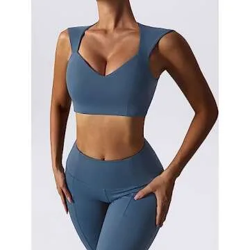 ABOCIW Workout Sets for Women 2 Piece V Neck Sports Bra Tank Top High Waist Bootcut Yoga Pants Slit Hem Tummy Control Flare Leggings Gym Yoga Outfits Activewear #2 Dark Blue Small