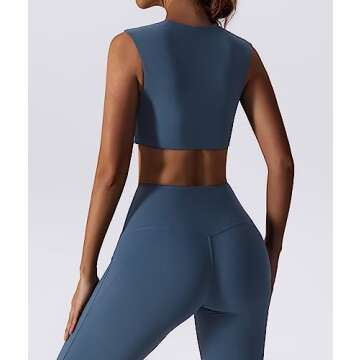 ABOCIW Workout Sets for Women 2 Piece V Neck Sports Bra Tank Top High Waist Bootcut Yoga Pants Slit Hem Tummy Control Flare Leggings Gym Yoga Outfits Activewear #2 Dark Blue Small