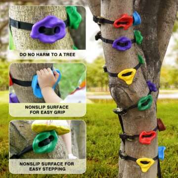 TOPNEW 20 Ninja Tree Climbing Holds for Kids Climber, Adult Climbing Rocks with 6 Ratchet Straps for Outdoor Ninja Warrior Obstacle Course Training