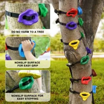 TOPNEW 20 Ninja Tree Climbing Holds for Kids Climber, Adult Climbing Rocks with 6 Ratchet Straps for Outdoor Ninja Warrior Obstacle Course Training