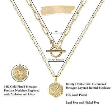 M MOOHAM Layered Initial Necklaces for Women, 14K Gold Plated Paperclip Link Chain Necklace for Women Letter Pendant Initial M Necklace Choker Necklaces Gold Layering Necklaces for Women