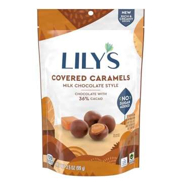 LILY'S Milk Chocolate Style No Sugar Added, Covered Caramels Bag, 3.5 oz