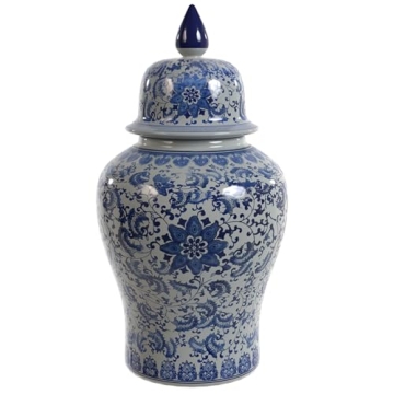 Red Lantern Decorative Jar - Elegant 18" Floral Blue Vase