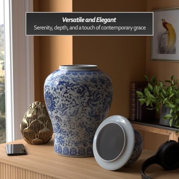 Red Lantern Decorative Jar - Elegant 18" Floral Blue Vase