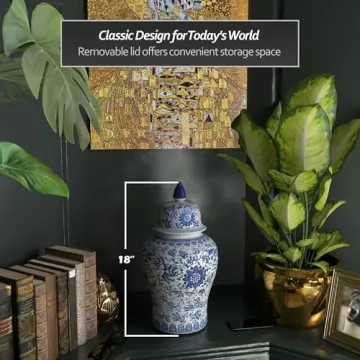 Red Lantern Decorative Jar - Elegant 18" Floral Blue Vase