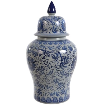 Red Lantern Decorative Jar - Elegant 18" Floral Blue Vase