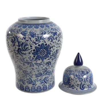 Red Lantern Decorative Jar - Elegant 18" Floral Blue Vase