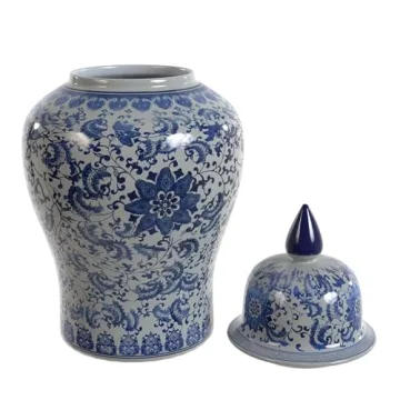 Red Lantern Decorative Jar - Elegant 18" Floral Blue Vase