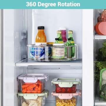 Lazy Susan Turntable, Ohuhu 2 Pack Lazy Susan Organizer 12" & 10.4'' Round Plastic Clear Lazy Susans Spice Rack Non-Skid Turntable Organizer with 2 Division Plate for Cabinet Pantry Fridge Countertop