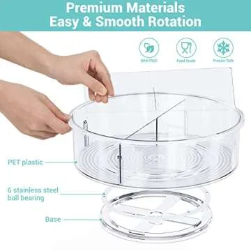 Lazy Susan Turntable, Ohuhu 2 Pack Lazy Susan Organizer 12" & 10.4'' Round Plastic Clear Lazy Susans Spice Rack Non-Skid Turntable Organizer with 2 Division Plate for Cabinet Pantry Fridge Countertop