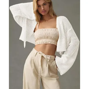 Bigeoosh Women's Lightweight Open Front Cropped Cardigan