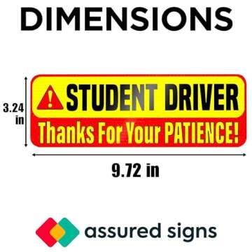 Student Driver Magnet for Car - Extra Strong Hold - 9.72" by 3.24" - 3 Pack - Essential Magnetic New...