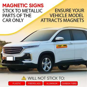 Student Driver Magnet for Car - Extra Strong Hold - 9.72" by 3.24" - 3 Pack - Essential Magnetic New Driver Sticker Signs - Remind Others to Please Be Patient - Bright & Reflective Sign for Rookies