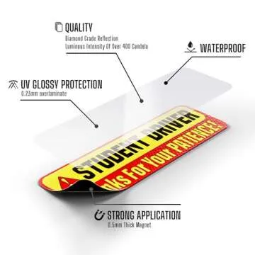 Student Driver Magnet for Car - Extra Strong Hold - 9.72" by 3.24" - 3 Pack - Essential Magnetic New Driver Sticker Signs - Remind Others to Please Be Patient - Bright & Reflective Sign for Rookies