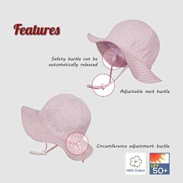 Ami&Li tots Baby Sun Hat Unisex Child Adjustable Wide Brim Sun Protection Hat UPF 50 Sunhat for Baby Girl Boy Infant Kids Toddler (M: 9 Months-4 Years, Polkadot Pink)