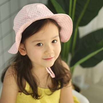 Ami&Li tots Baby Sun Hat Unisex Child Adjustable Wide Brim Sun Protection Hat UPF 50 Sunhat for Baby Girl Boy Infant Kids Toddler (M: 9 Months-4 Years, Polkadot Pink)