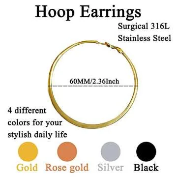 Gold Hoop Earrings Set 2.36" Stainless Steel for Women